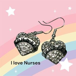 🦹💙love nurses RN healthcare earrings in stainless steel/rhinestone